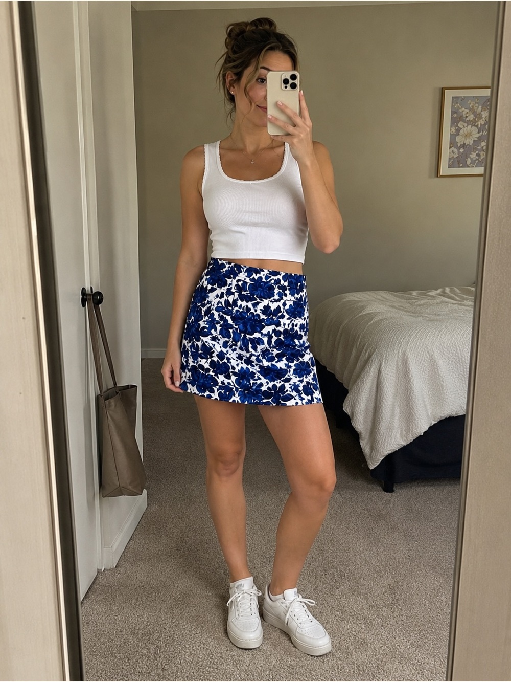 Blue & White Floral Mini Skirt